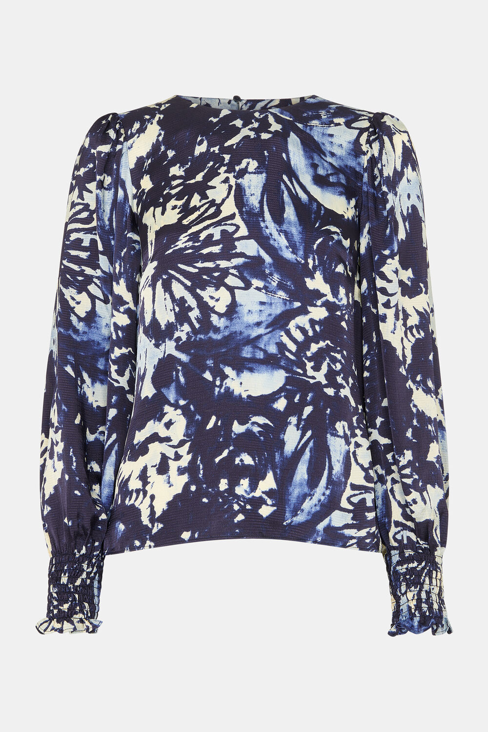 Navy Dazzled Floral Satin Blouse