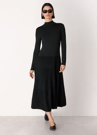 Funnel Neck Pleated Knit Dress