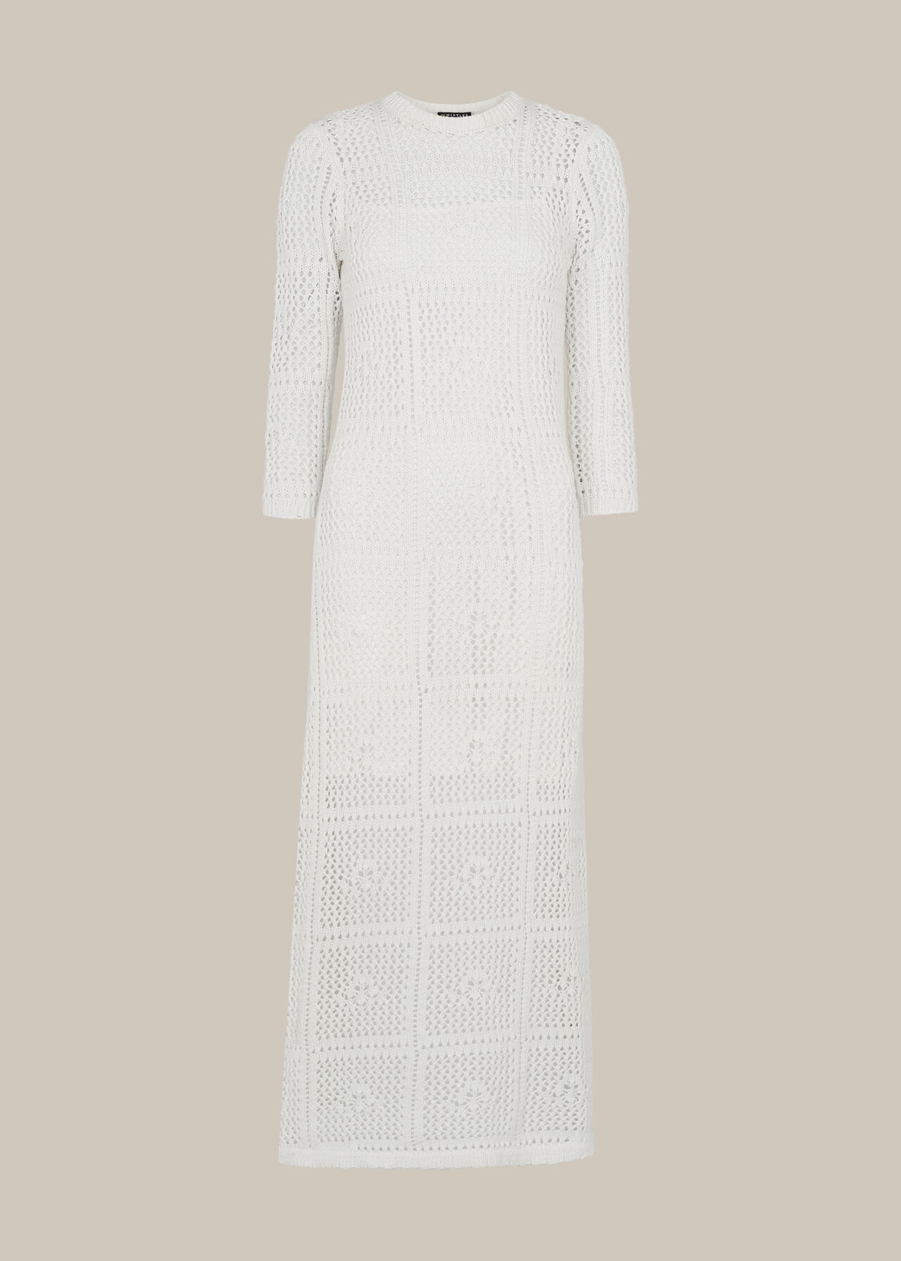 Crochet Knit Midi Dress White
