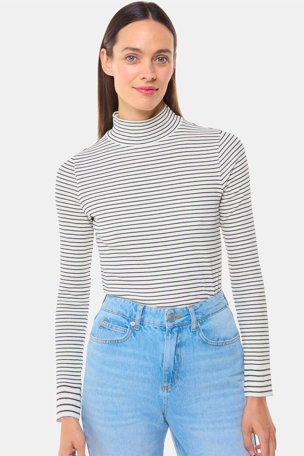 Ivory Stripe Rib Detail Polo