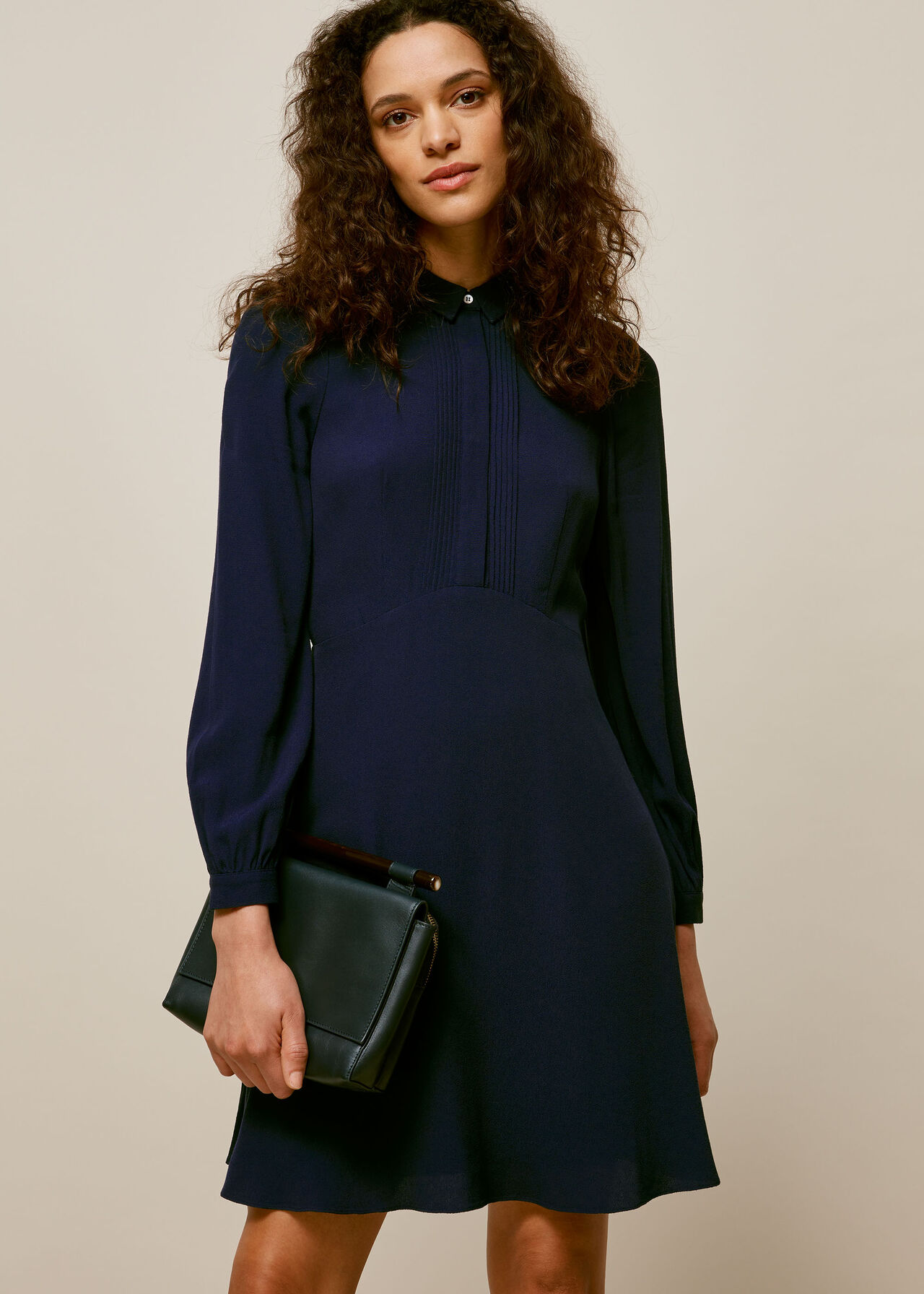 Pintuck Shirt Dress Navy