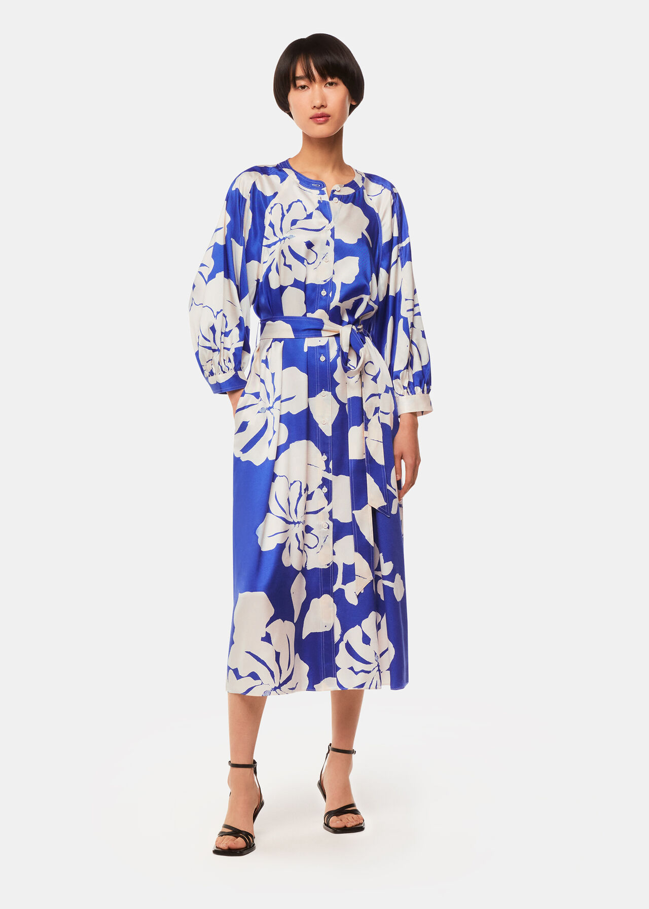 Blue/Multi Hibiscus Print Mabel Dress WHISTLES