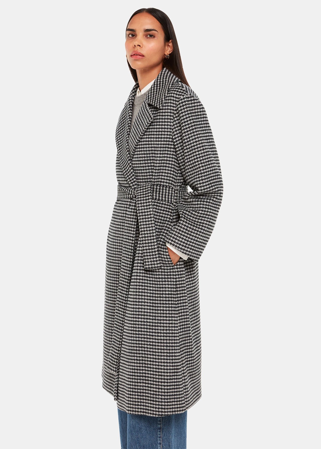 Celia Houndstooth Wrap Coat