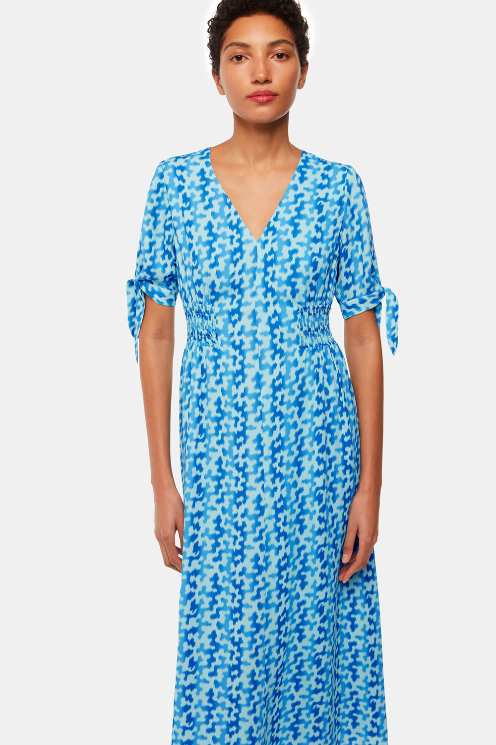 Blue Hazy Coral Midi Dress