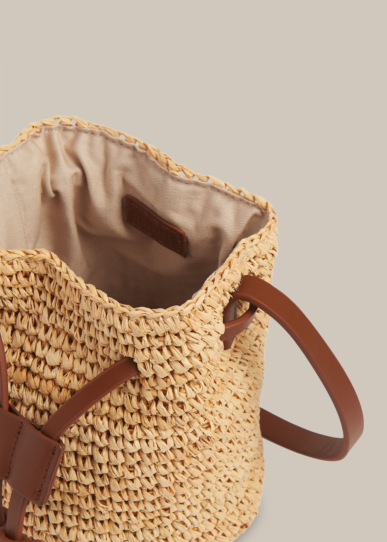 Neutral Abi Mini Straw Drawstring Bag | WHISTLES