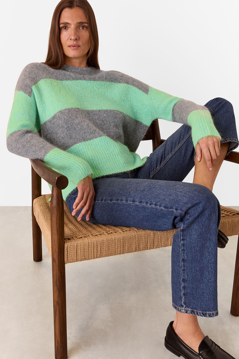 Green Alpaca Mix Stripe Knit