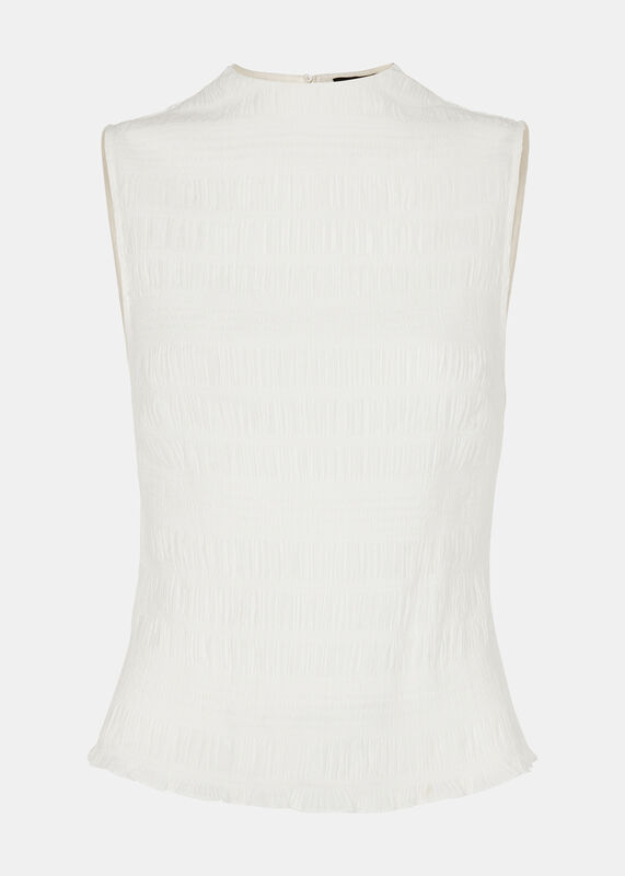 White Plisse Sleeveless Top