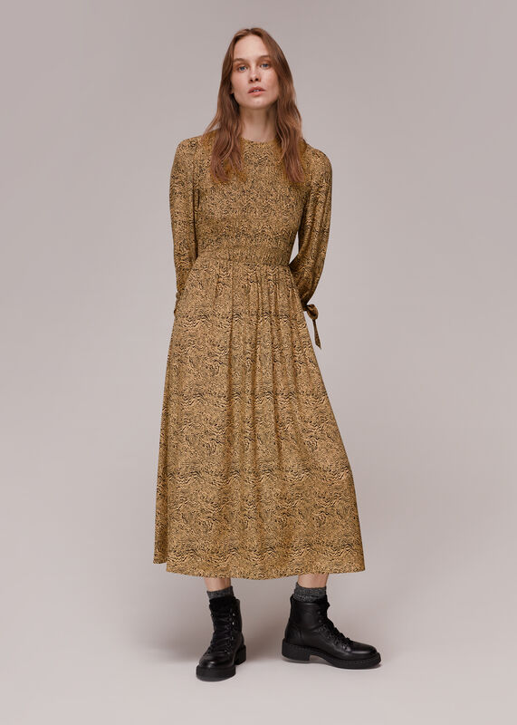 Multicolour Ripple Animal Shirred Dress