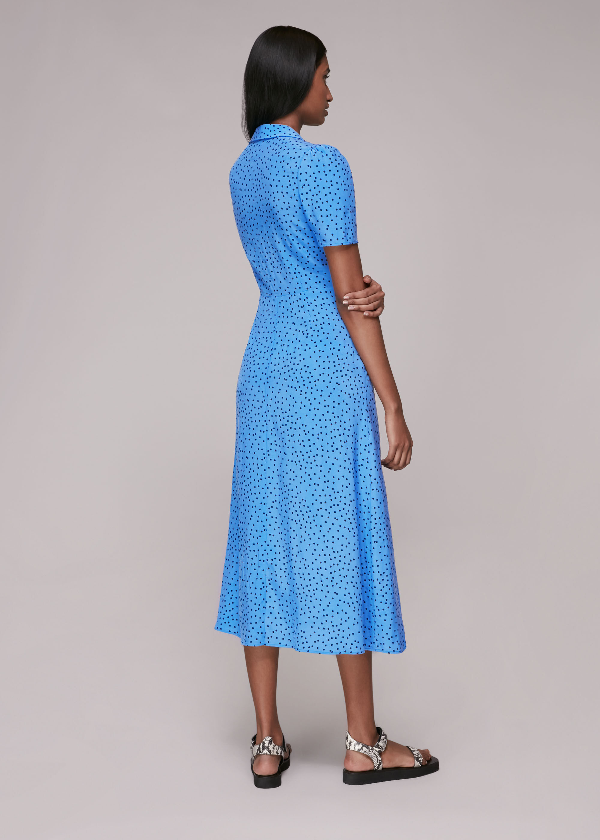 Whistles blue polka dot dress online