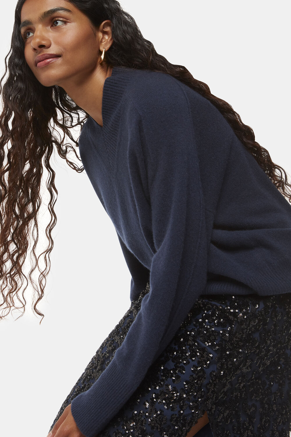 Black Petite Floral Sequin Midi Skirt