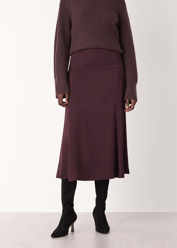 Burgundy Midi Satin Bias Skirt