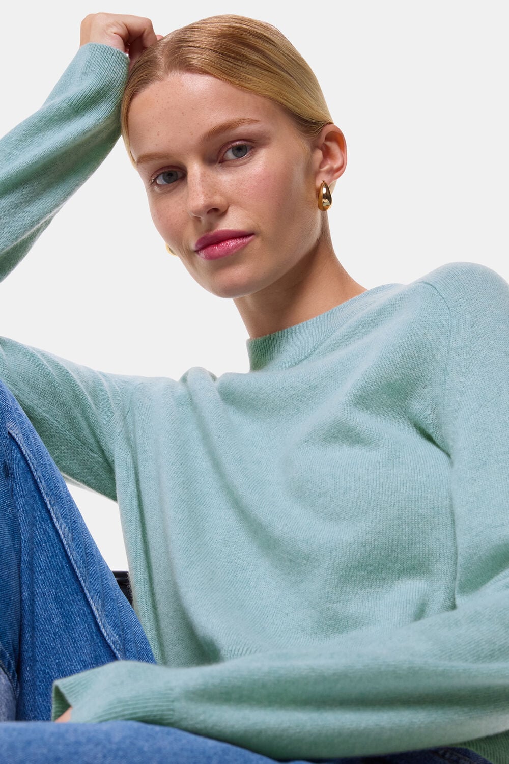 Pale Blue Cashmere Crop Crew