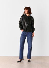 Leather Gathered Sleeve Shirt