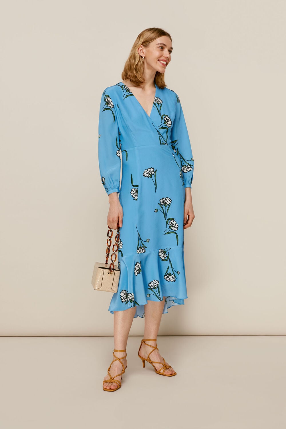 Sprig Flower Silk Dress Blue/Multi
