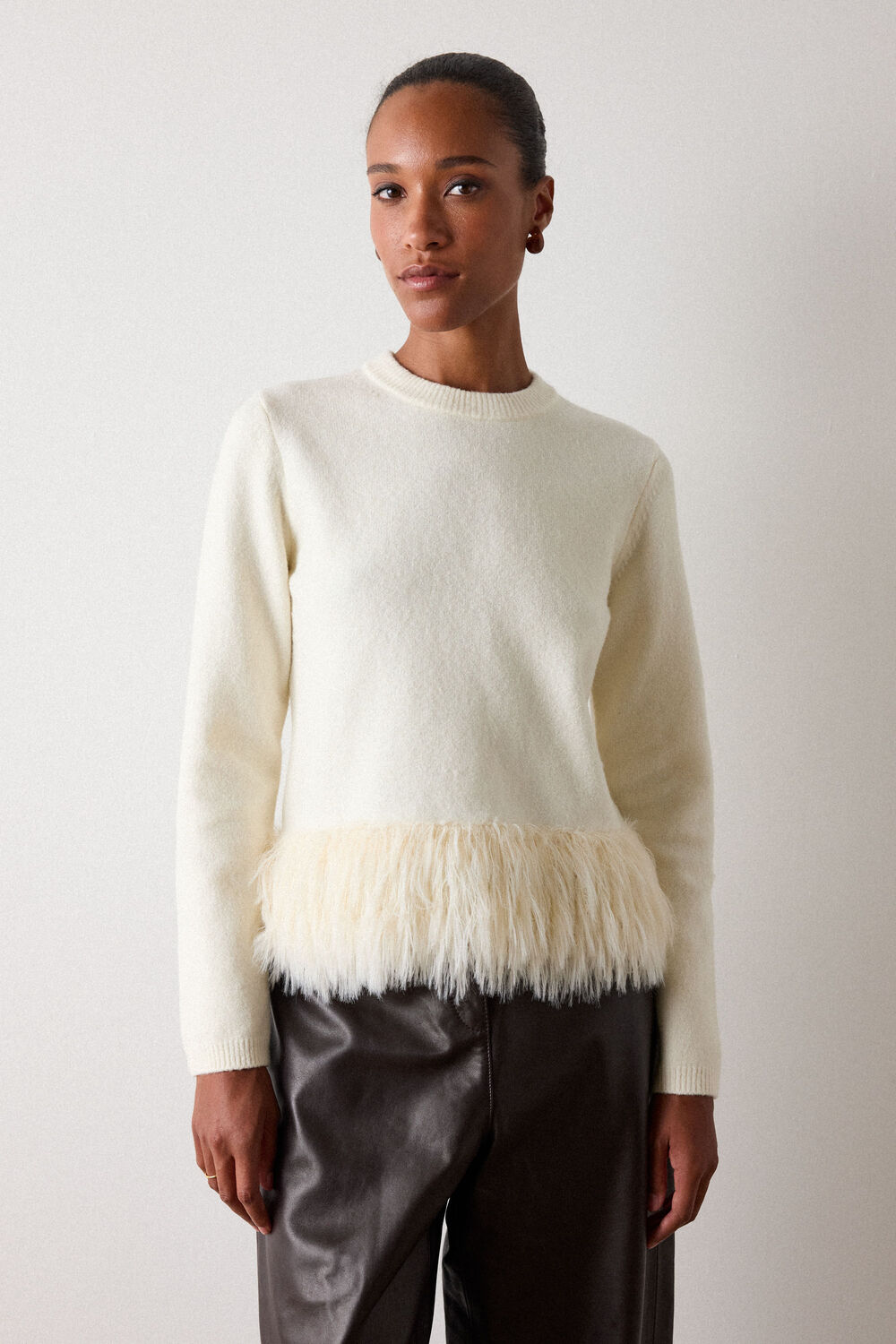 Ivory Fluffy Hem Detail Knit