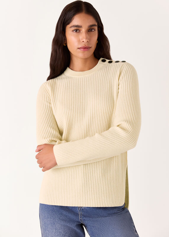 Ivory Button Detail Longline Sweater