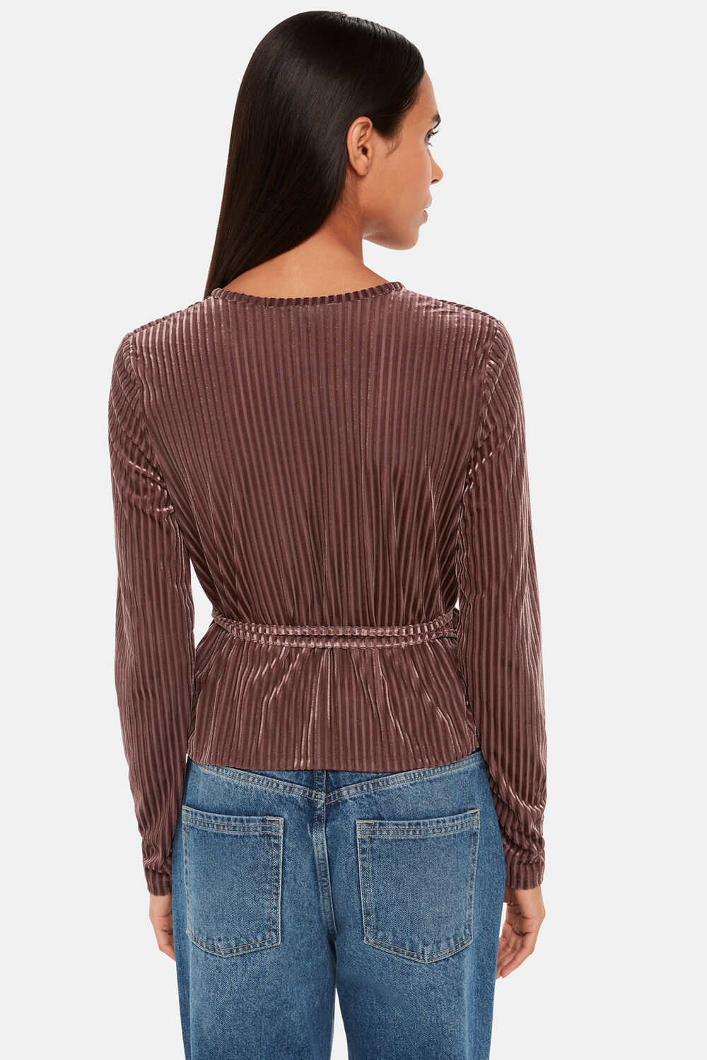 Chocolate Velvet Stripe Wrap Cardigan