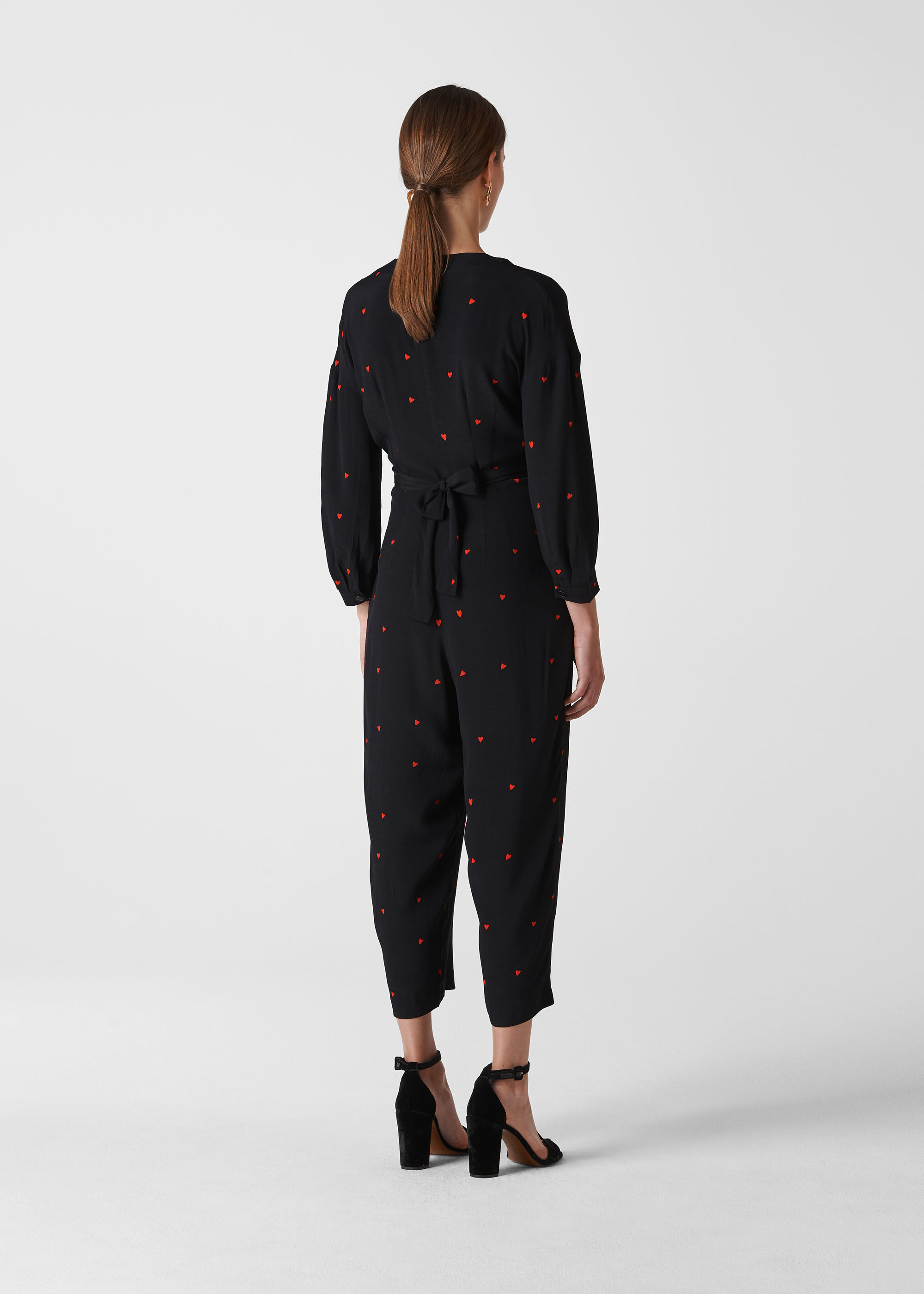 Heart Print Tie Jumpsuit