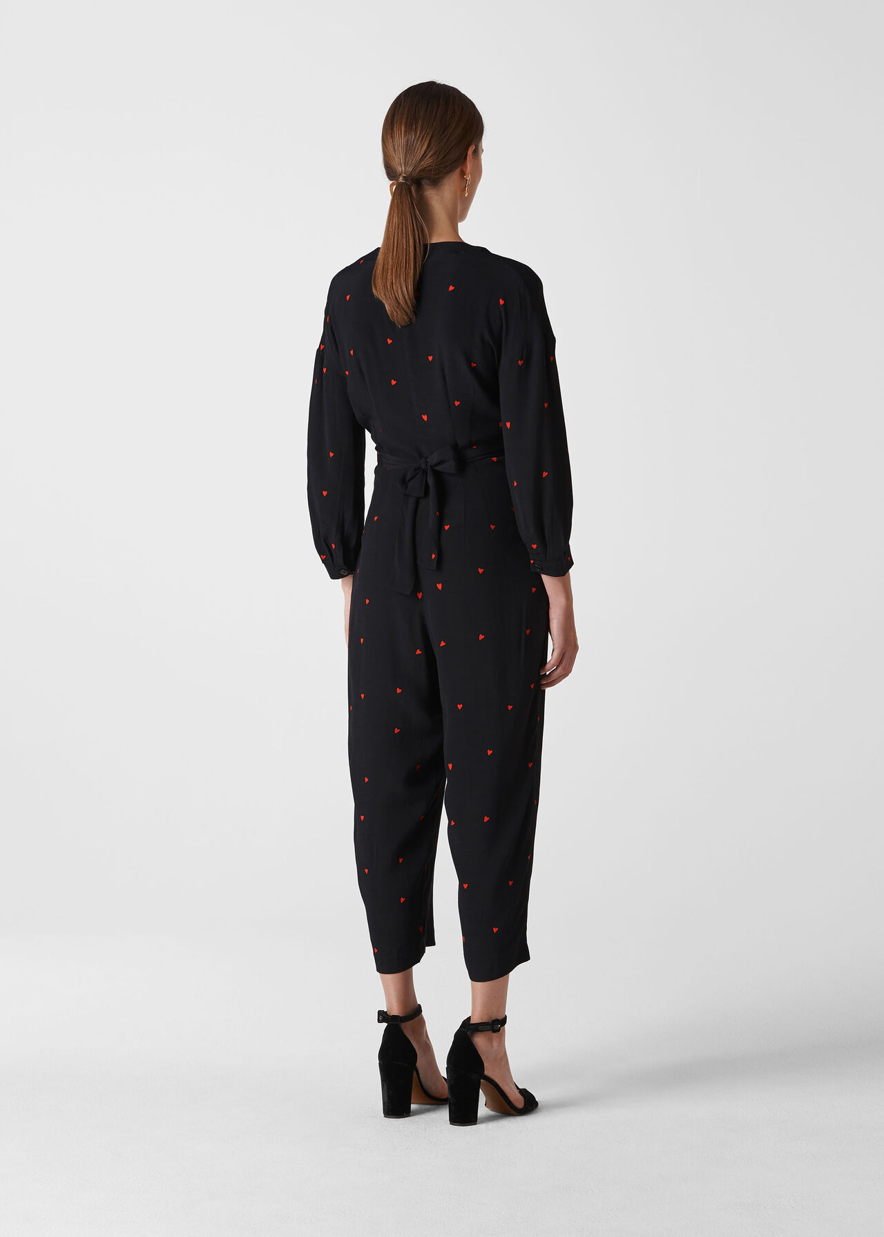 Heart Print Tie Jumpsuit Black/Multi