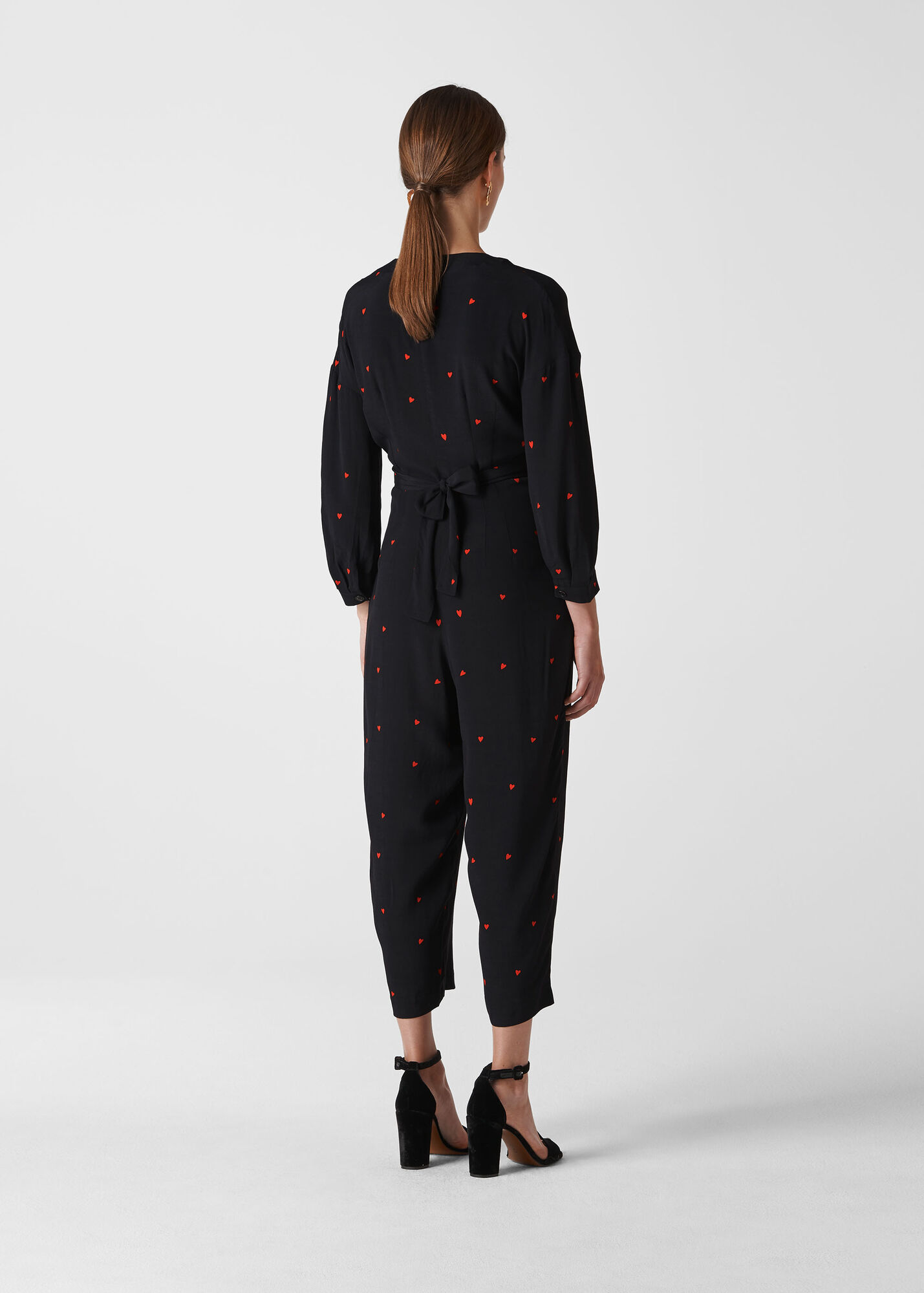 Black/Multi Heart Print Tie Jumpsuit WHISTLES Whistles