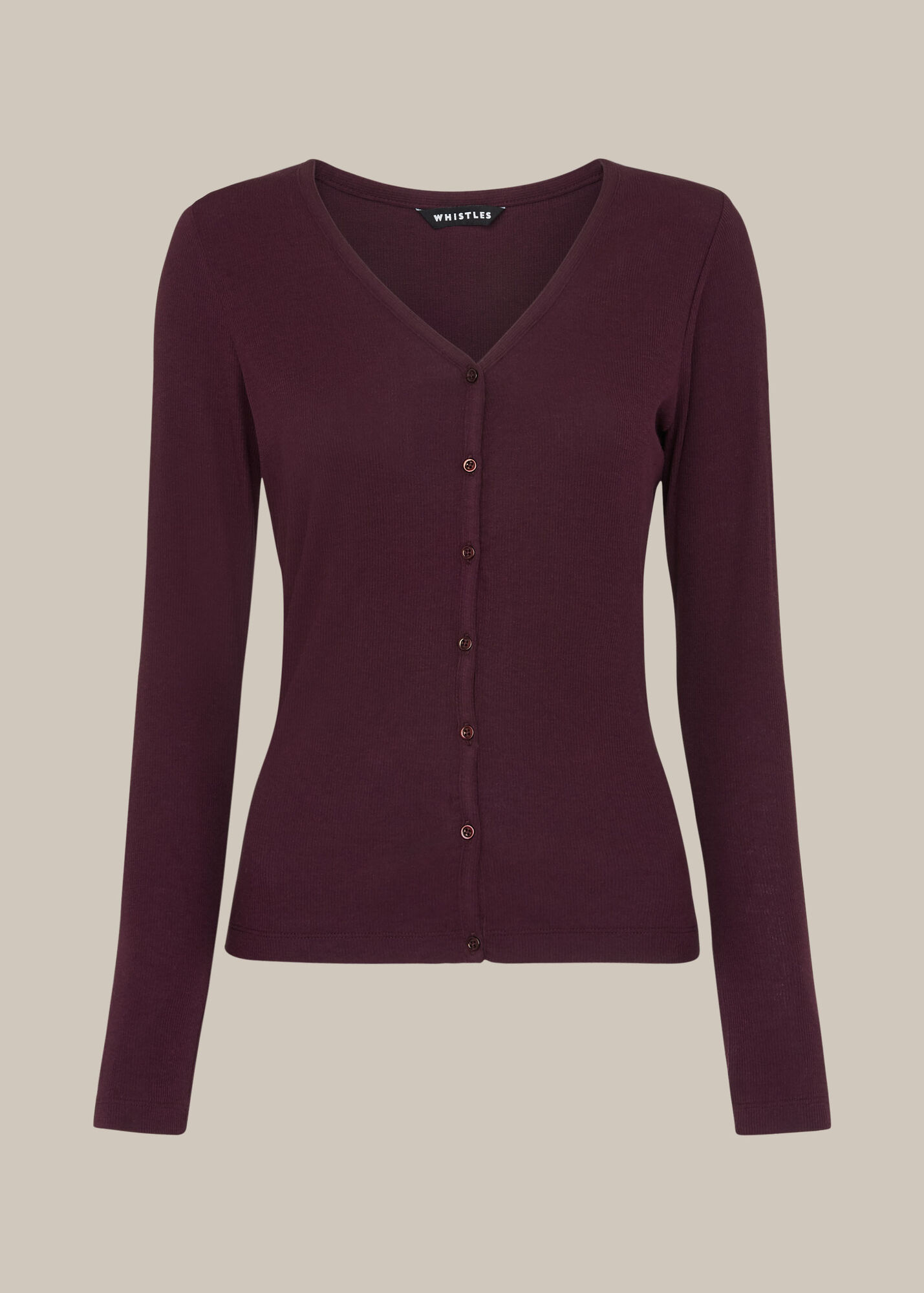 Burgundy Button Down Ribbed Cardigan | WHISTLES | Whistles