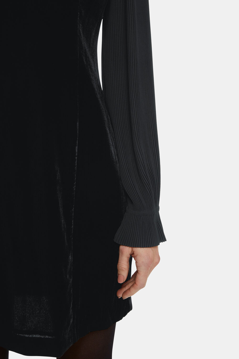 Black Petite Velvet Pleat Sleeve Mini Dress