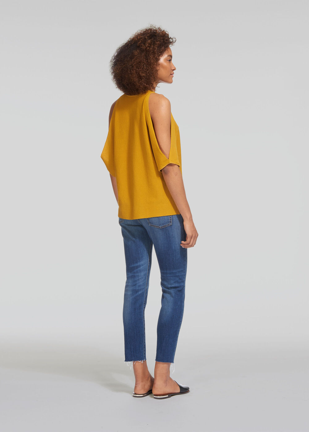 Split Shoulder Fine Knit Tee Yellow