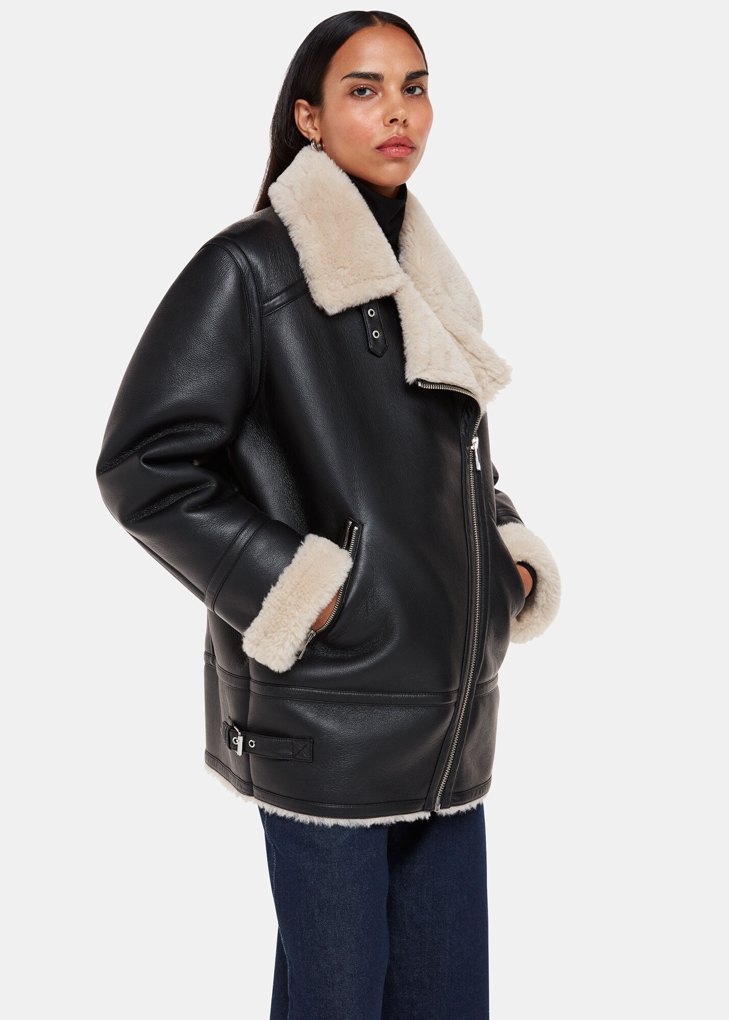 Whistles faux discount shearling biker jacket