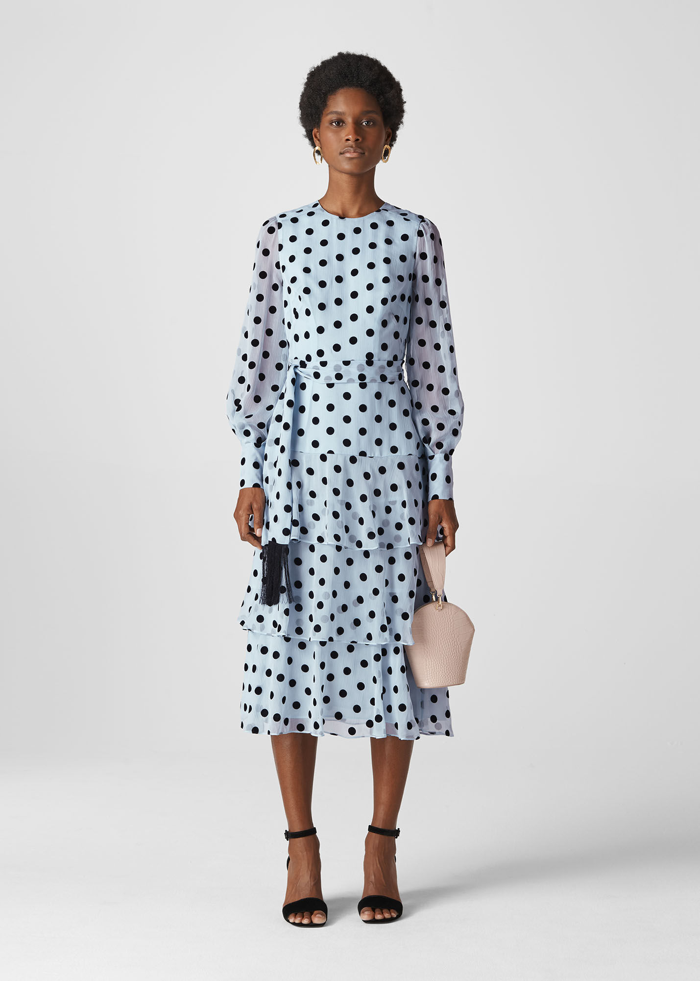 Grey/Multi Alanza Spot Tiered Dress | WHISTLES | Whistles UK |