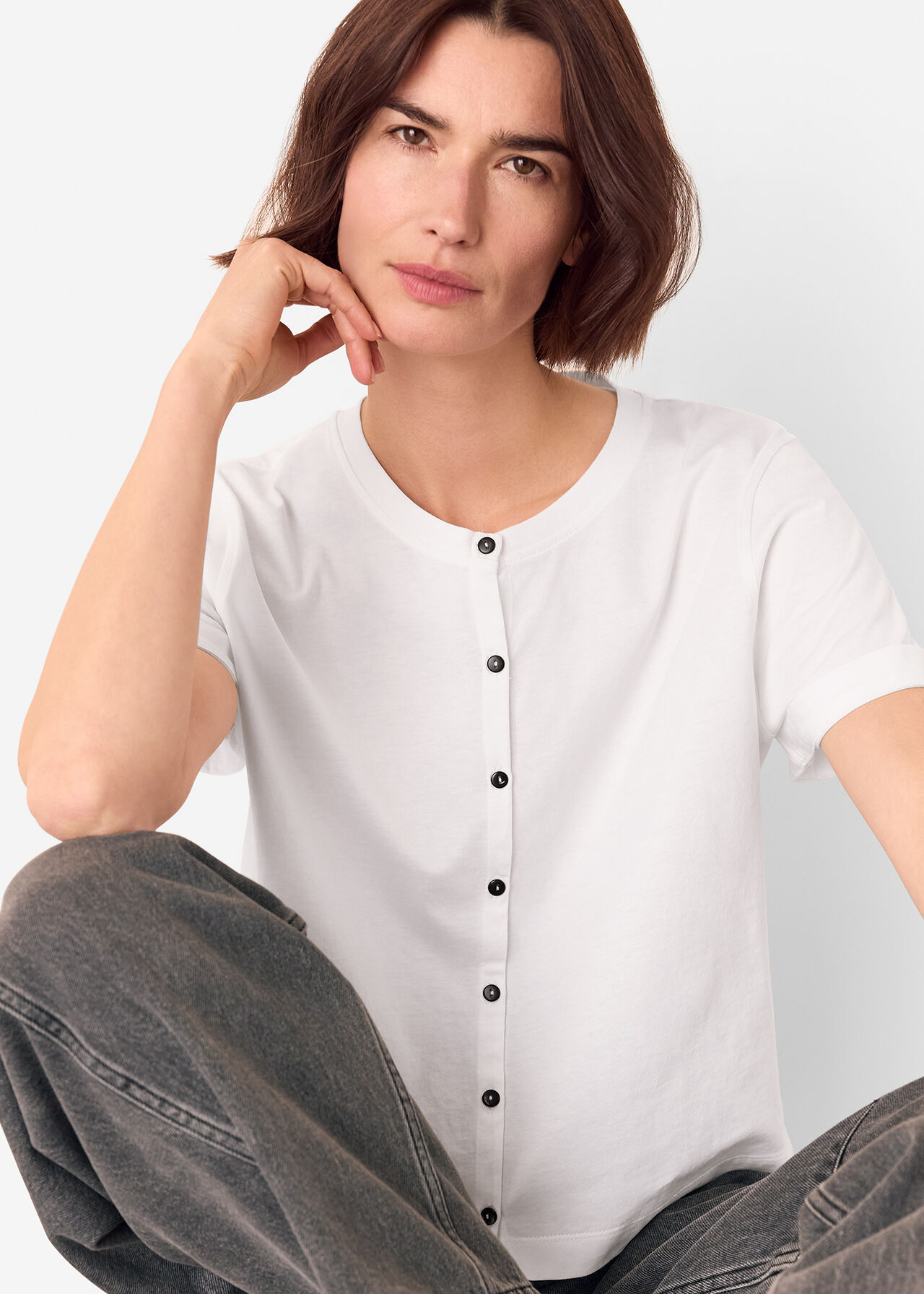 Round Neck Button Up Tee