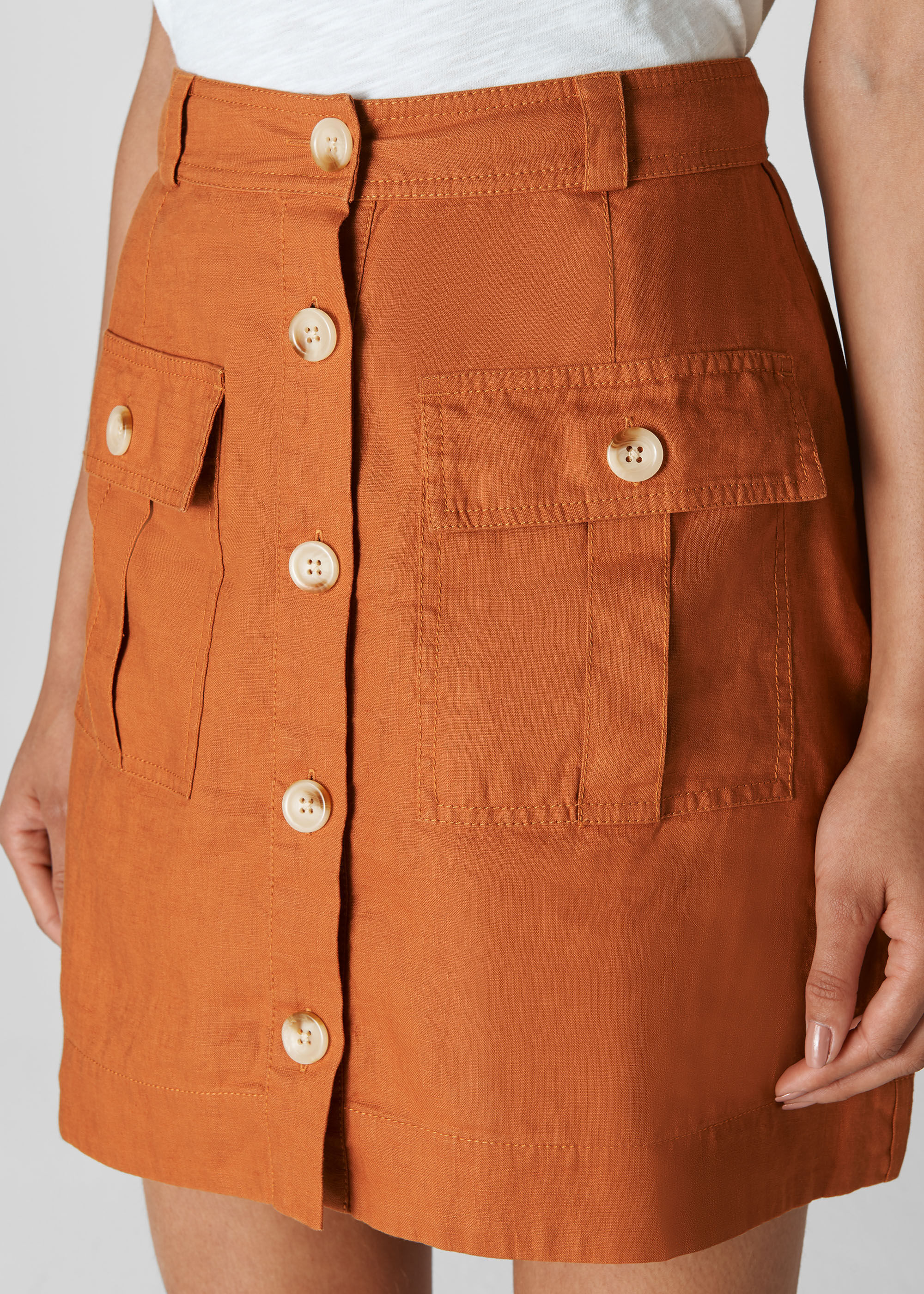 Rust Linen Pocket A Line Skirt WHISTLES Whistles UK