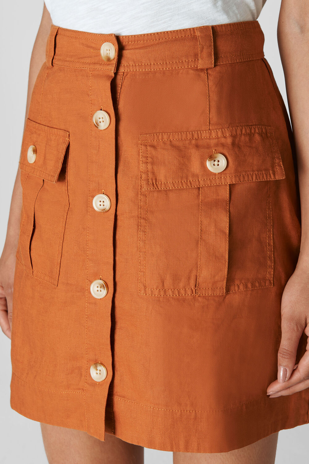 Linen Pocket A Line Skirt Rust