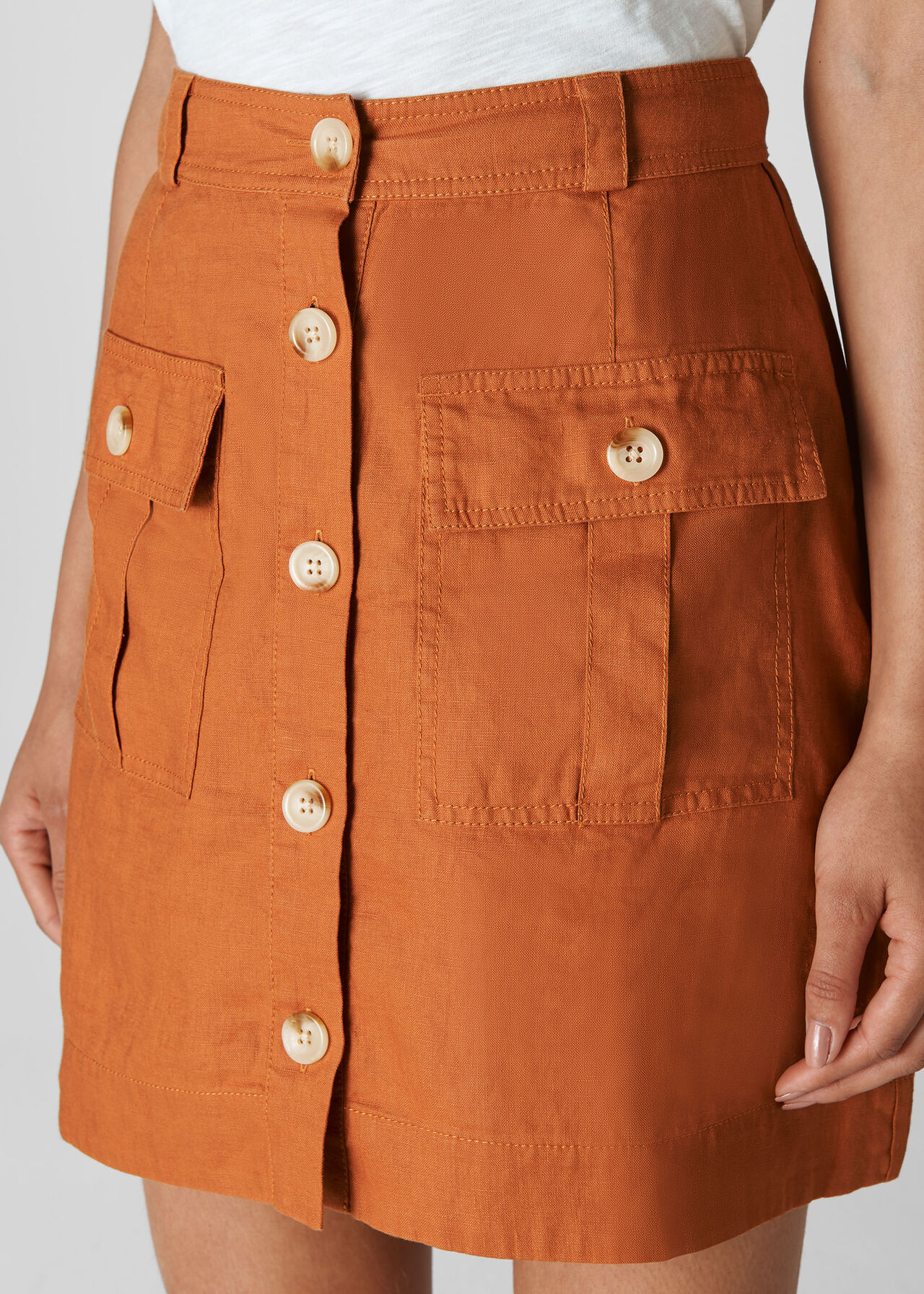 Linen Pocket A Line Skirt Rust