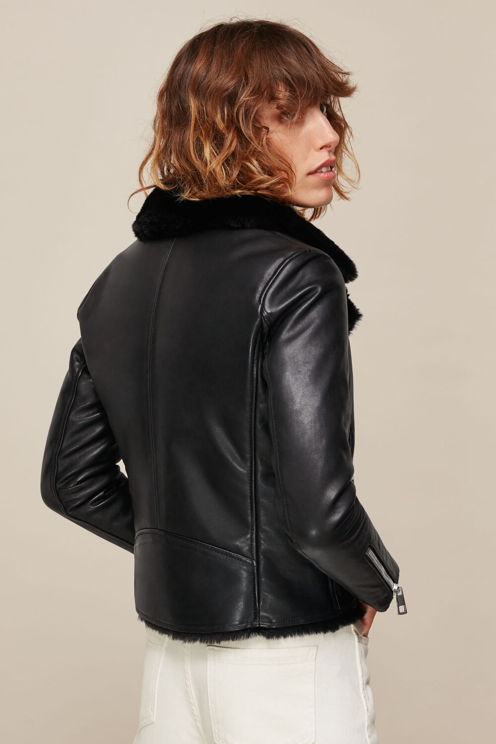 Black Faux Fur Lined Agnes Biker