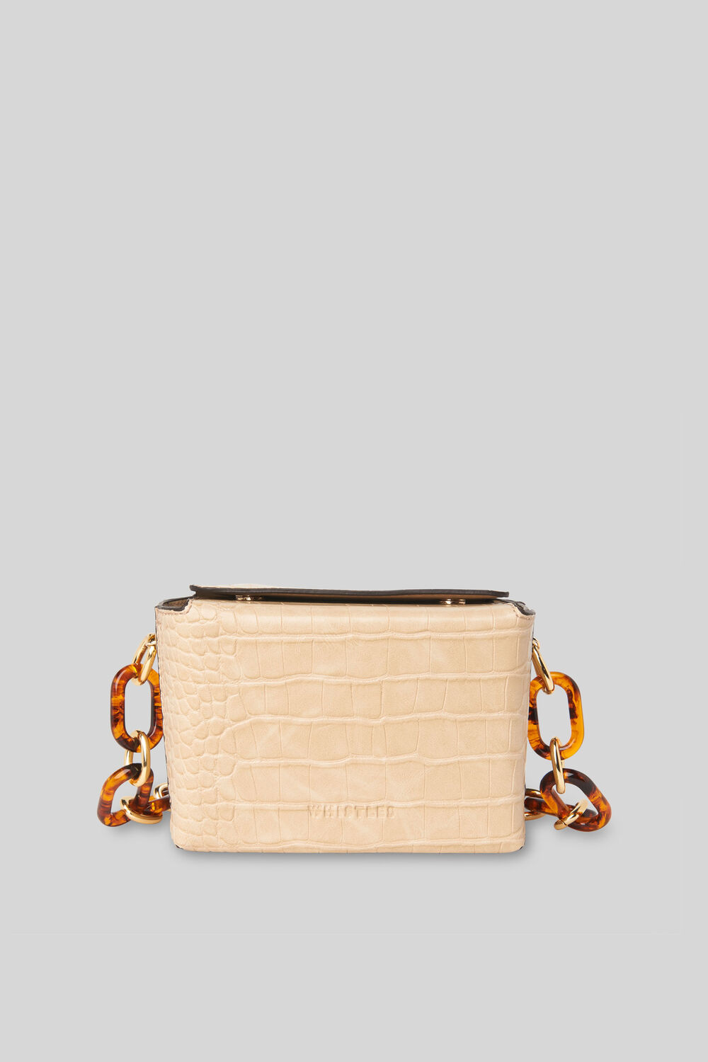 Bay Mini Croc Cube Bag Beige