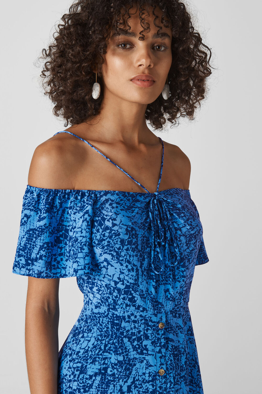 Bardot Snake Print Silk Dress Blue/Multi