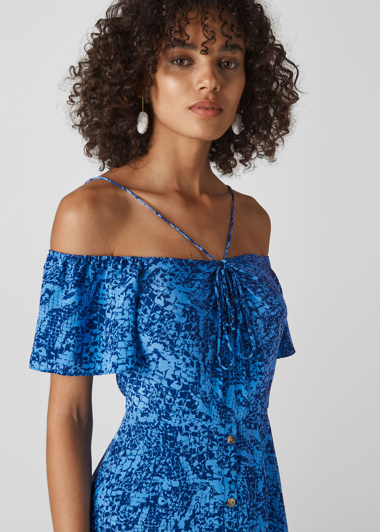 Bardot Snake Print Silk Dress Blue/Multi