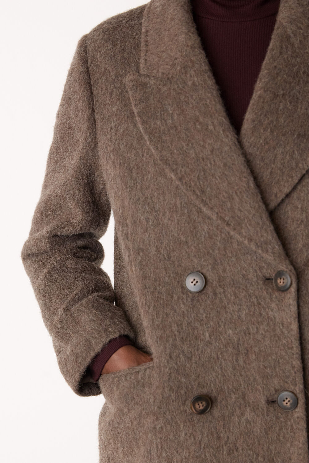 Taupe Maxi Double Breasted Wool Coat