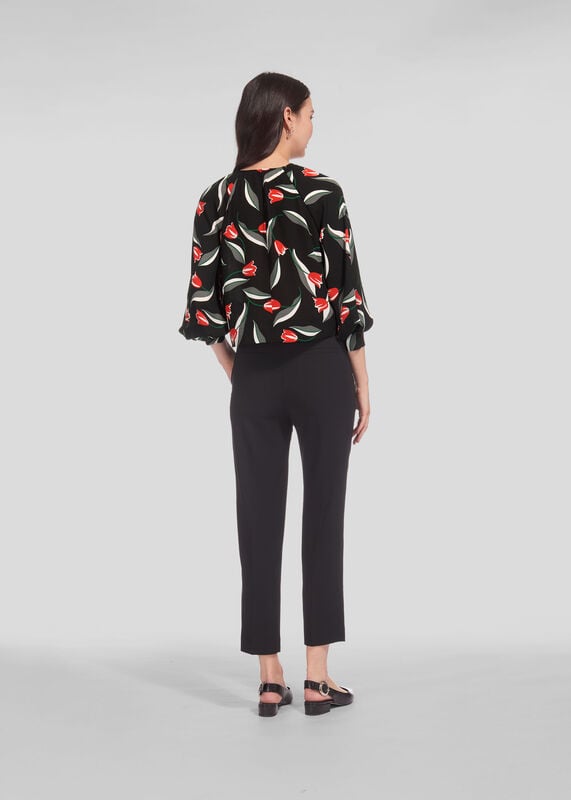 Black Tulip Print Bell Cuff Top