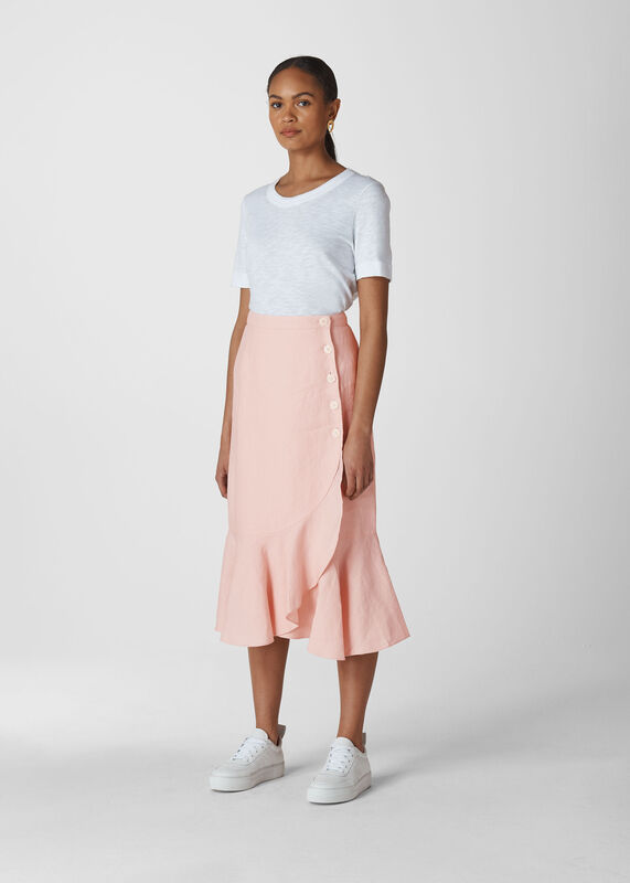 Linen Button Frill Skirt