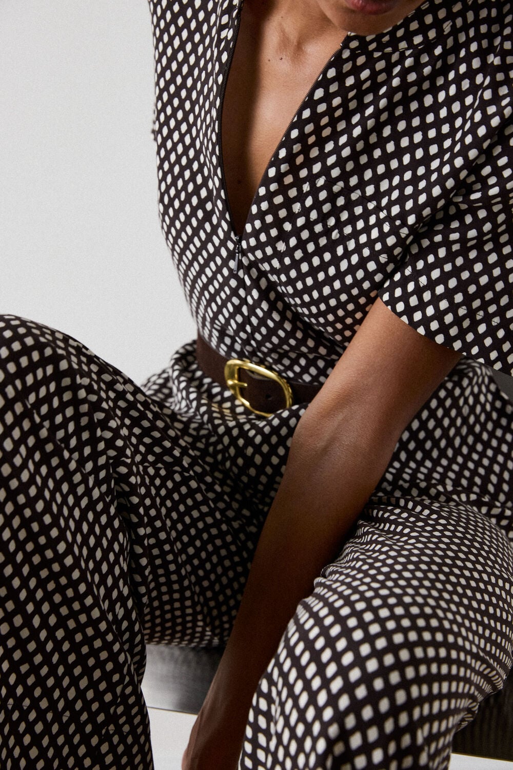 Brown Check Short Sleeve Jumpsuit