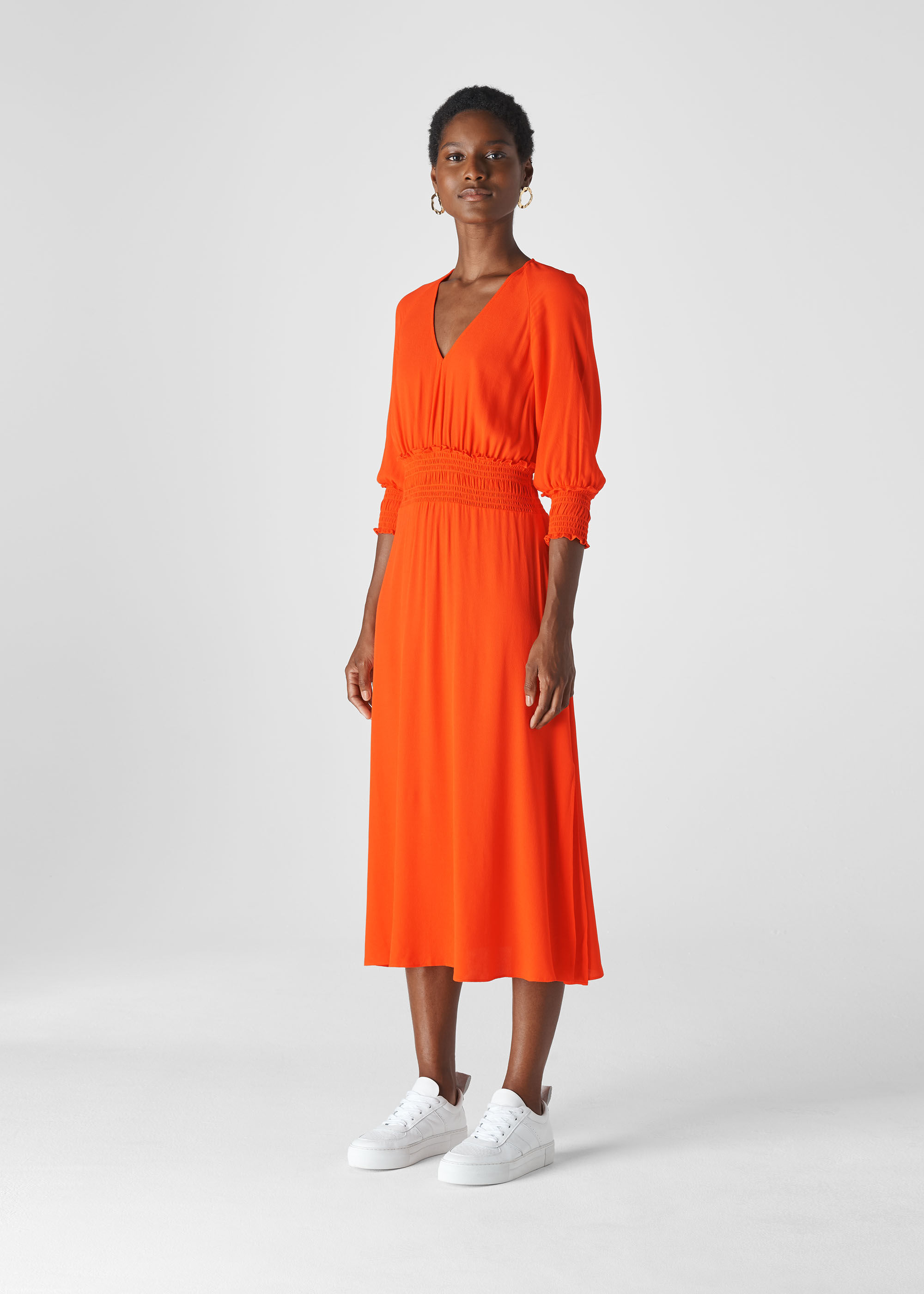 Flame Daryl Smocked Waist Dress WHISTLES