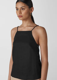Becky Linen Button Detail Cami Black
