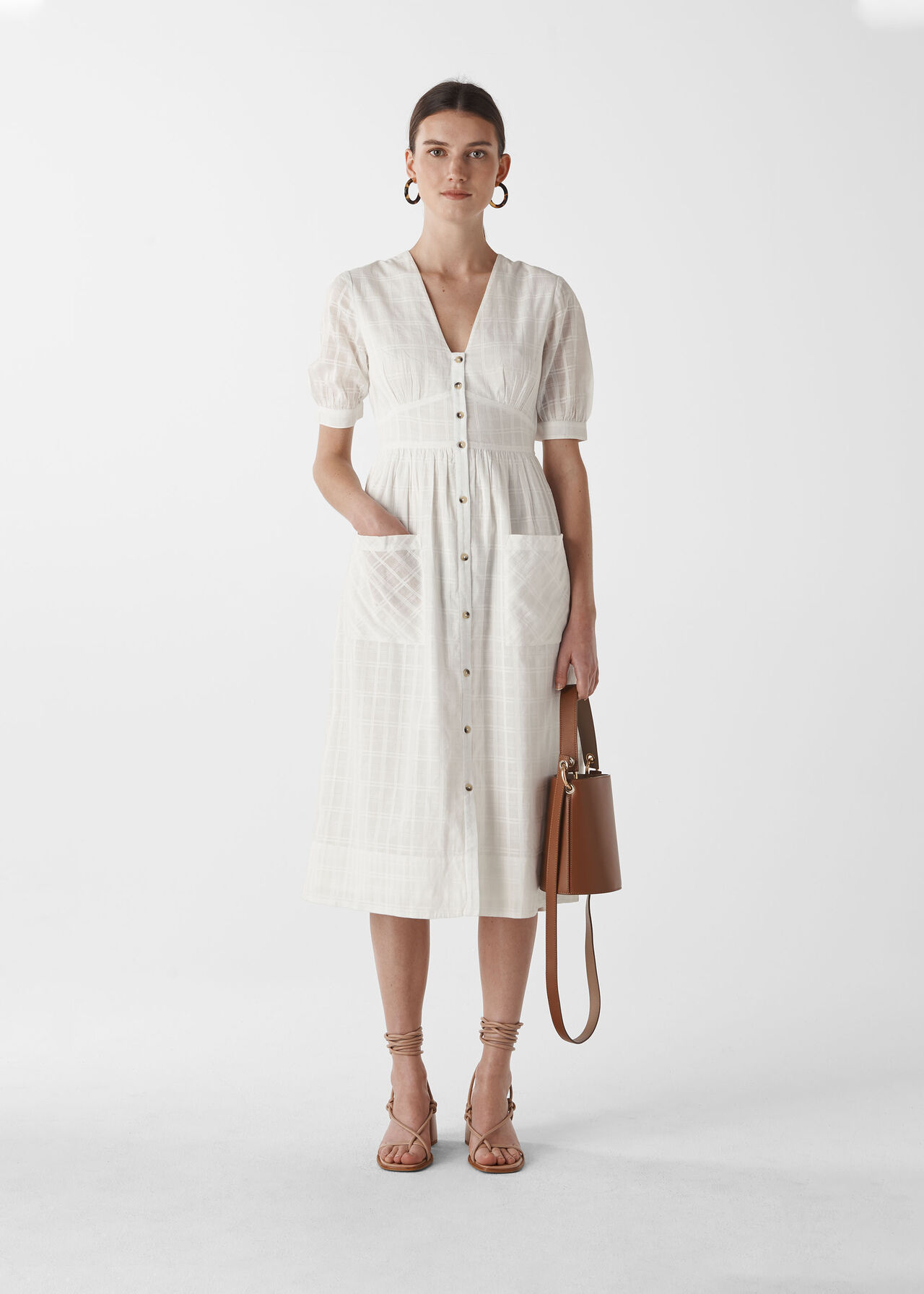 Check Button Through Dress Ivory/Multi