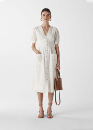 Check Button Through Dress Ivory/Multi