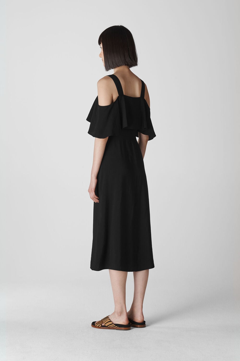 Frill Button Midi Dress Black