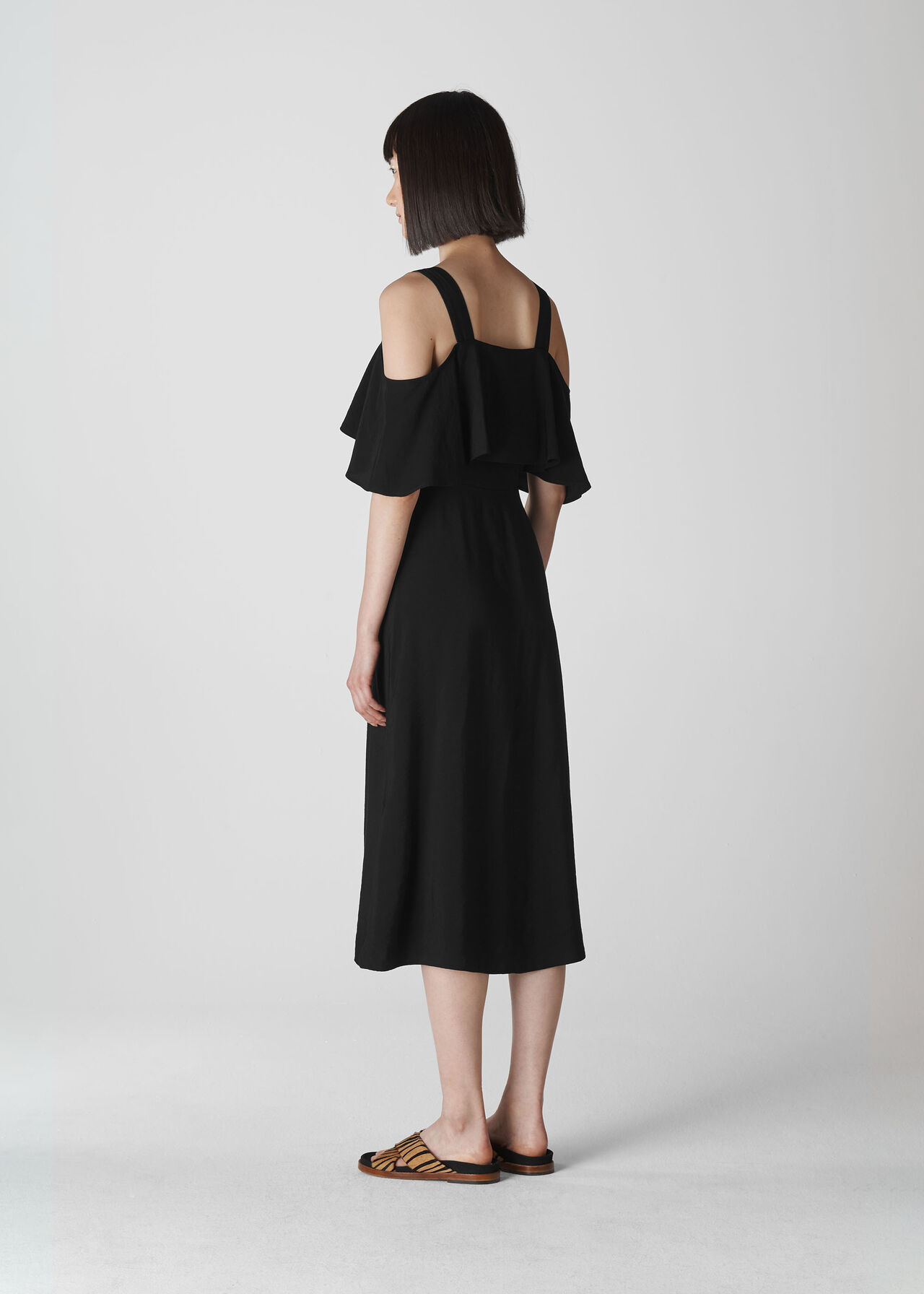 Frill Button Midi Dress Black