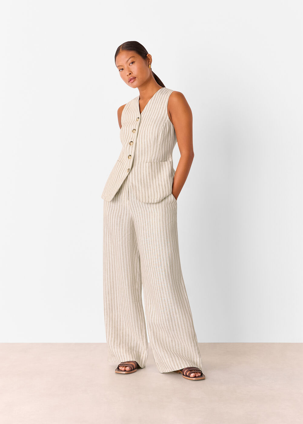 Petite Linen Stripe Trouser