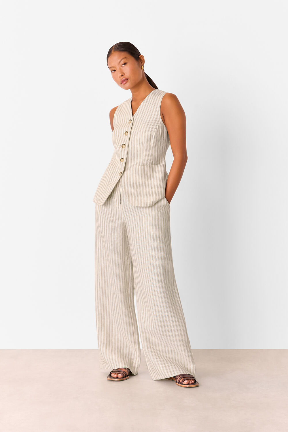Petite Linen Stripe Trouser