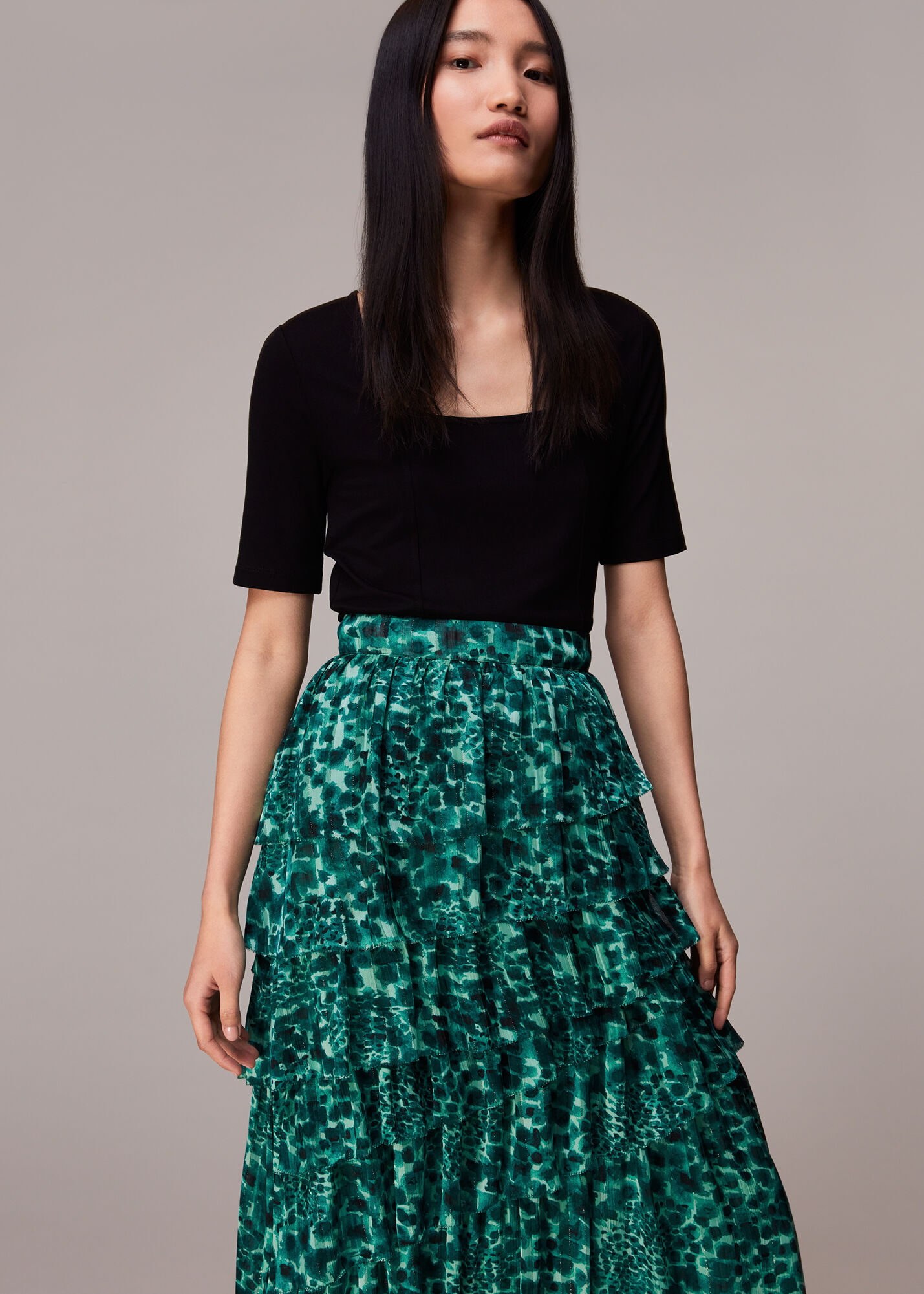 Green Multi Watercolour Wildcat Skirt WHISTLES